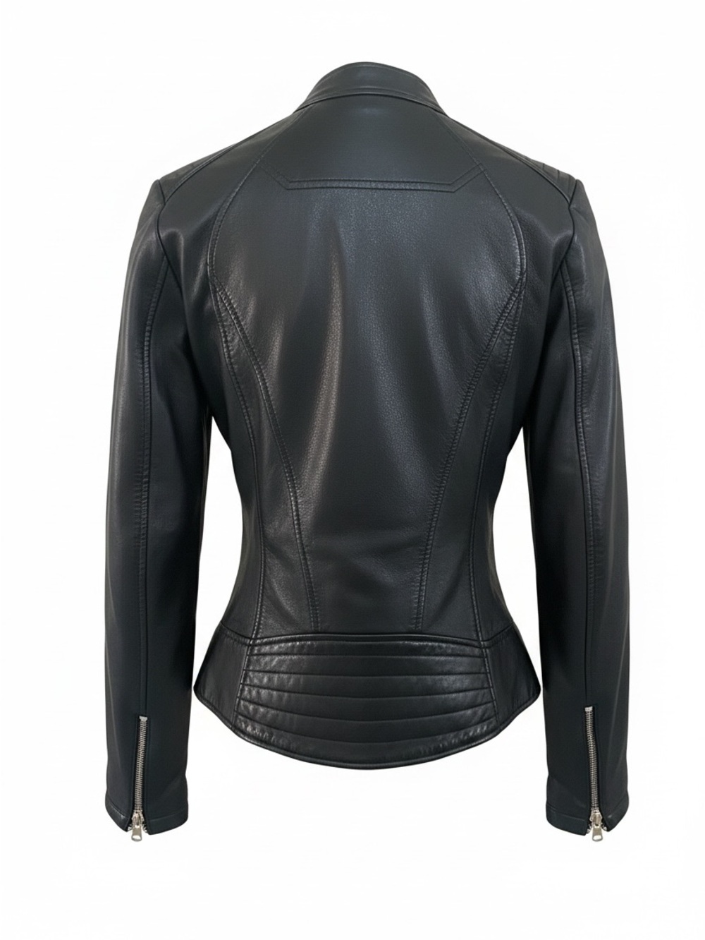 GUESS Black Leather Moto Jacket Fitted Zip Front Women’s Small - Picture 4 of 11